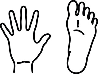 Obraz premium Simple black outline drawings illustrate a human hand and a foot clearly visible on a plain white surface