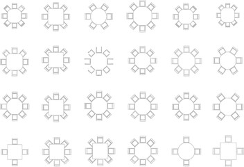 Collection of abstract geometric mandala designs with intricate patterns and symmetrical forms in black and white