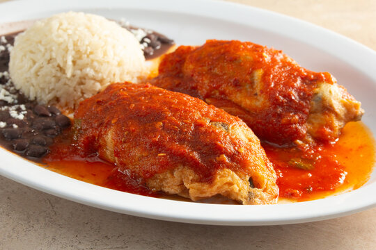A view of a plate of chile relleno.