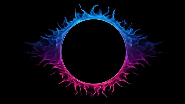 Abstract circle with vibrant flame effect on black background