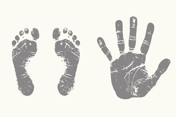vintage style fingerprint and footprints marks illustration. body marks art, grunge texture prints, human palm and soles engraving style. eps 10
