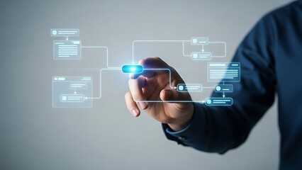 Businessman Interacting with a Futuristic Holographic Digital Interface.