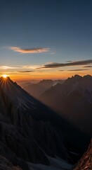 Majestic Mountain Sunrise - A Breathtaking Vista of Peaks and Golden Light.
