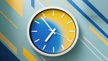 横長壁紙　お洒落な壁紙とモダン時計がある背景素材