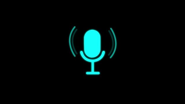 Microphone Voice recording podcast mic microphone button icon animation. Audio microphone icon animation on black background. audio, voice music control.