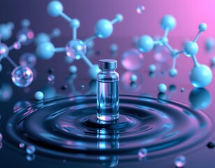 Futuristic Medical Vial with Digital Molecular Structures