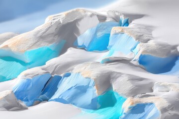 Abstract Aerial View of Glacial Ridges With Striking Blue Ice Formations And Soft White Snow Accents Under Natural Lighting Creating A Sense Of Cold Beauty And Isolation