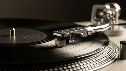 Close-up of a vintage record player playing a vinyl record.