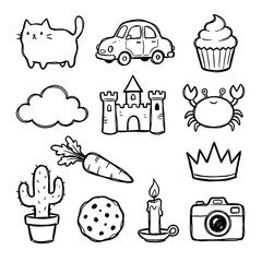 Coloring page of objects that begin with the letter C