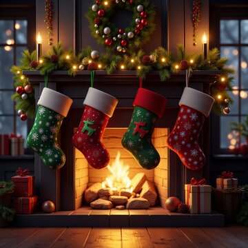 calcetines, media, navida, vacaciones, regalo, decoraciones, bota navide&ntilde;a, calcetin navide&ntilde;o, actualidad, de invierno, celebraciones, pap&aacute; noel, rojo, bota, colgado, adorno, tradiciones, &aacute;rbol