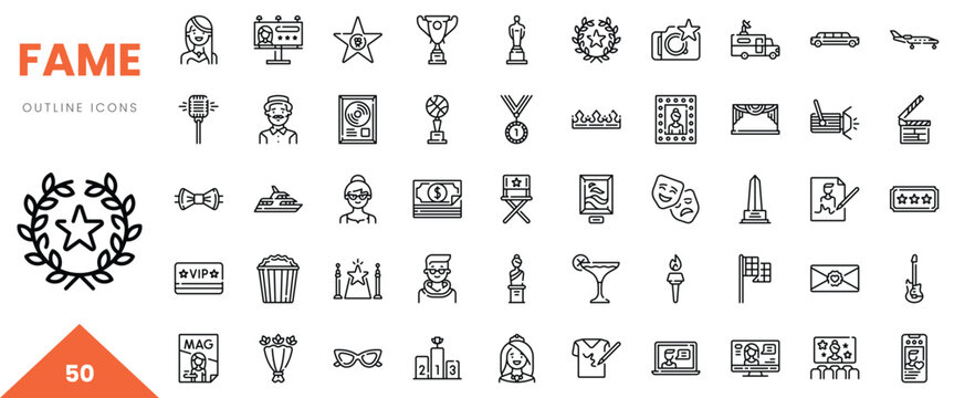A collection of outline icons representing fame and celebrity culture.