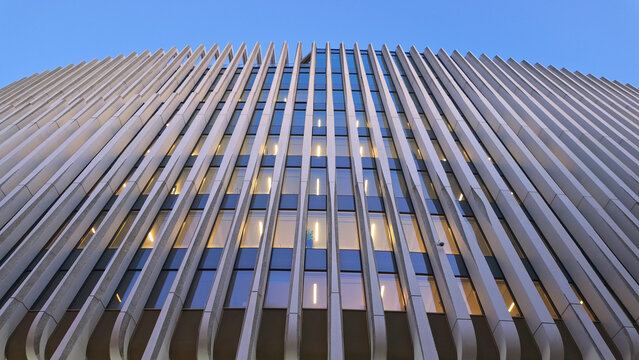 BRUSSELS, BELGIUM - NOVEMBER 26, 2025 - BNP Paribas Fortis building Montagne du Parc with a wavy facade in Brussels, Belgium at dusk