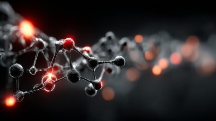 Captivating molecular structure shines a modern light on science, medicine and technology innovation in detailed 3D rendering on dark abstract background