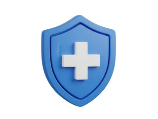 Fototapeta premium Blue shield with white medical cross isolated on transparent background