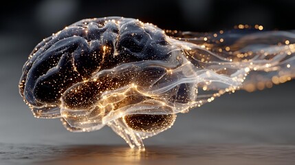 Stunning brain illustration glows with neural connections, sparking innovation and intelligent design concepts in a modern, high-tech visualization