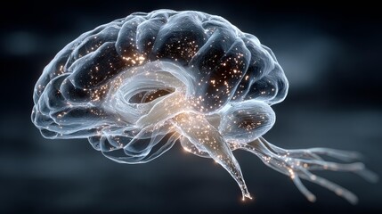 Explore the brilliant human brain, a luminous symbol of intelligence, memory, and scientific innovation in an elegant, modern design for medical research