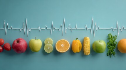 Healthy Heartbeat Inspired by Fresh Fruits for Fitness and Well-Being in Nature's Calm Environment