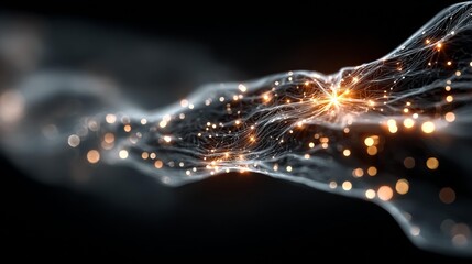 Dynamic abstract network of glowing lights and connections symbolizing innovation and complex data flow, perfect for technology and science concepts.