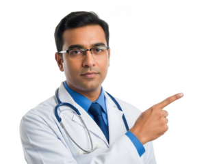 Doctor pointing to the right isolated on transparent background
