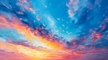 虹色の空の絵画