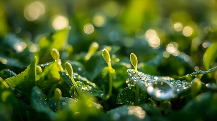 明るい光と伸びる新芽