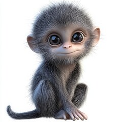 Obraz premium Adorable cartoon monkey with big eyes looking sweet and innocent, perfect for children's books, greeting cards, or cute animal designs, so endearing