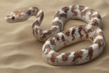 Fototapeta premium Coiled Rattlesnake Blending into Sandy Desert Environment