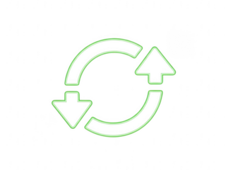 Green neon refresh cycle arrows isolated on transparent background