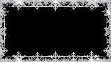 黒背景に銀のラメ入り雪の結晶のフレーム素材
