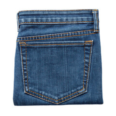 Folded denim jeans with classic design and transparent background, showcasing texture and stitching details beautifully