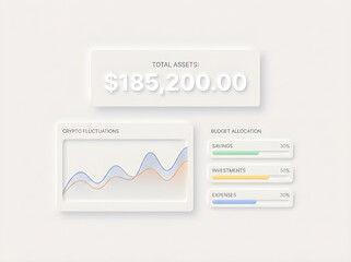 Financial dashboard showing total assets and budget allocation with crypto fluctuations