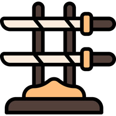 Two Katanas on a Display Stand Illustration in Filled Line Style