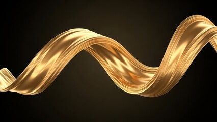 Elegant 3D golden ribbon flowing gracefully in air, soft reflections, black luxury background, cinematic lighting, ultra-high detail, premium abstract design