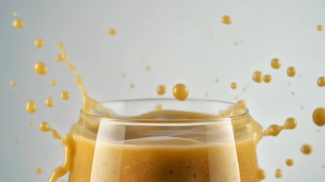 Minuman jus jeruk segar dingin dituang ke dalam kaca putih untuk sarapan yang sehat