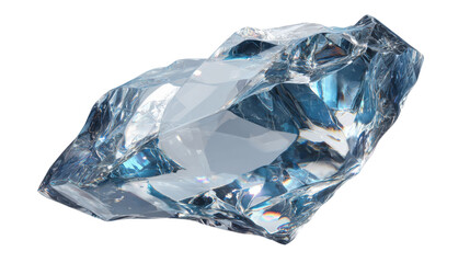 Ice chunk shimmering with a blue tint, clearly displaying its textured crystal structure. Transparent background