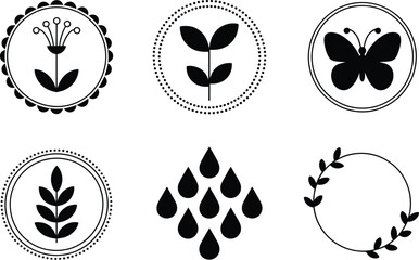 Fototapeta premium Collection of Black and White Nature-Themed Icons