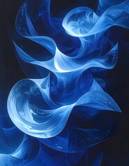 Flowing, ethereal blue shapes against a dark backdrop