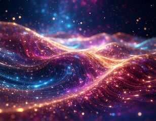 Flowing, vibrant cosmic waves of glittering light and particles