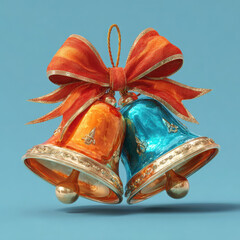 Christmas bell decoration with red bow on blue