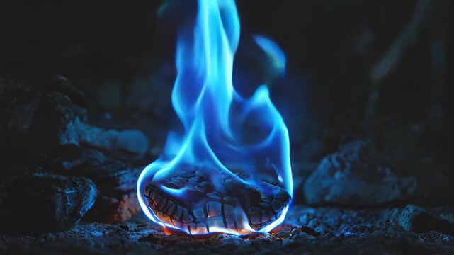 Close-up of Blue Flame Burning