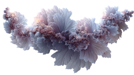 Abstract fractal structure forming complex evolving patterns with light pastel colors, isolated on transparent background