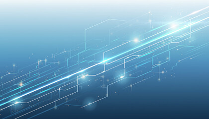 Obraz premium Latar belakang biru abstrak desain teknologi futuristik dengan pola garis digital dan jaringan