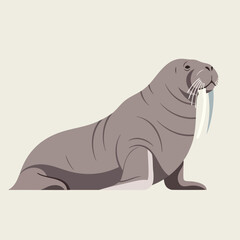 Gray Walrus Illustration on Beige Background