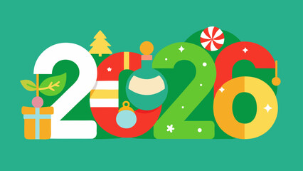 Happy new year celebration christmas tree gift box candy cane holiday season festive design graphic vector art