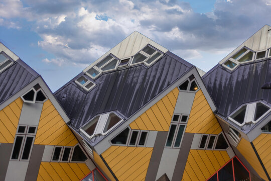 Rotterdam, Netherlands - November 12 2021: The Cube Houses (Kubuswoningen) in Rotterdam, designed by architect Piet Blom