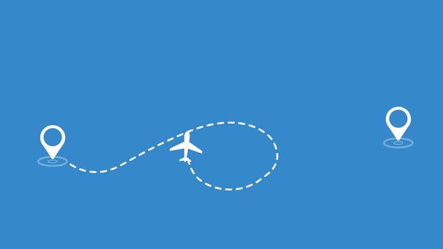 Animated two location point, travel flying route destination  by dashed line , suitable to navigation  route map pointer and  pointer. alpha channel only 4k,
