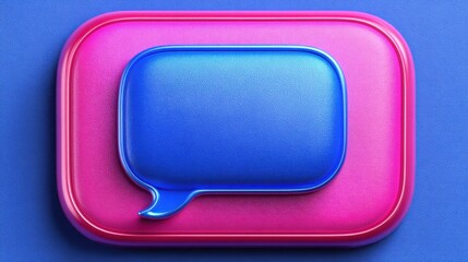 Pink and blue square with a blue speech bubble symbolizing community review and feedback interaction