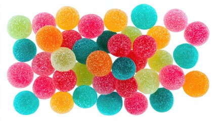 Assorted Round Candies In Vibrant Colors Against A White Background