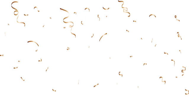 Celebration background, gold confetti border, party banner. Decorative vector illustration border with falling shiny gold confetti on the sides isolated on white background