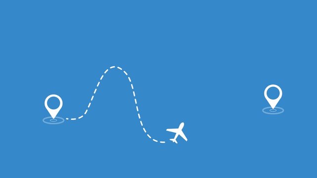 Animated travel flying  two location point route destination. move air plane flight route with start point and end poin. suitable to tourism and travel concept. Travel on airplane map. alpha channel o